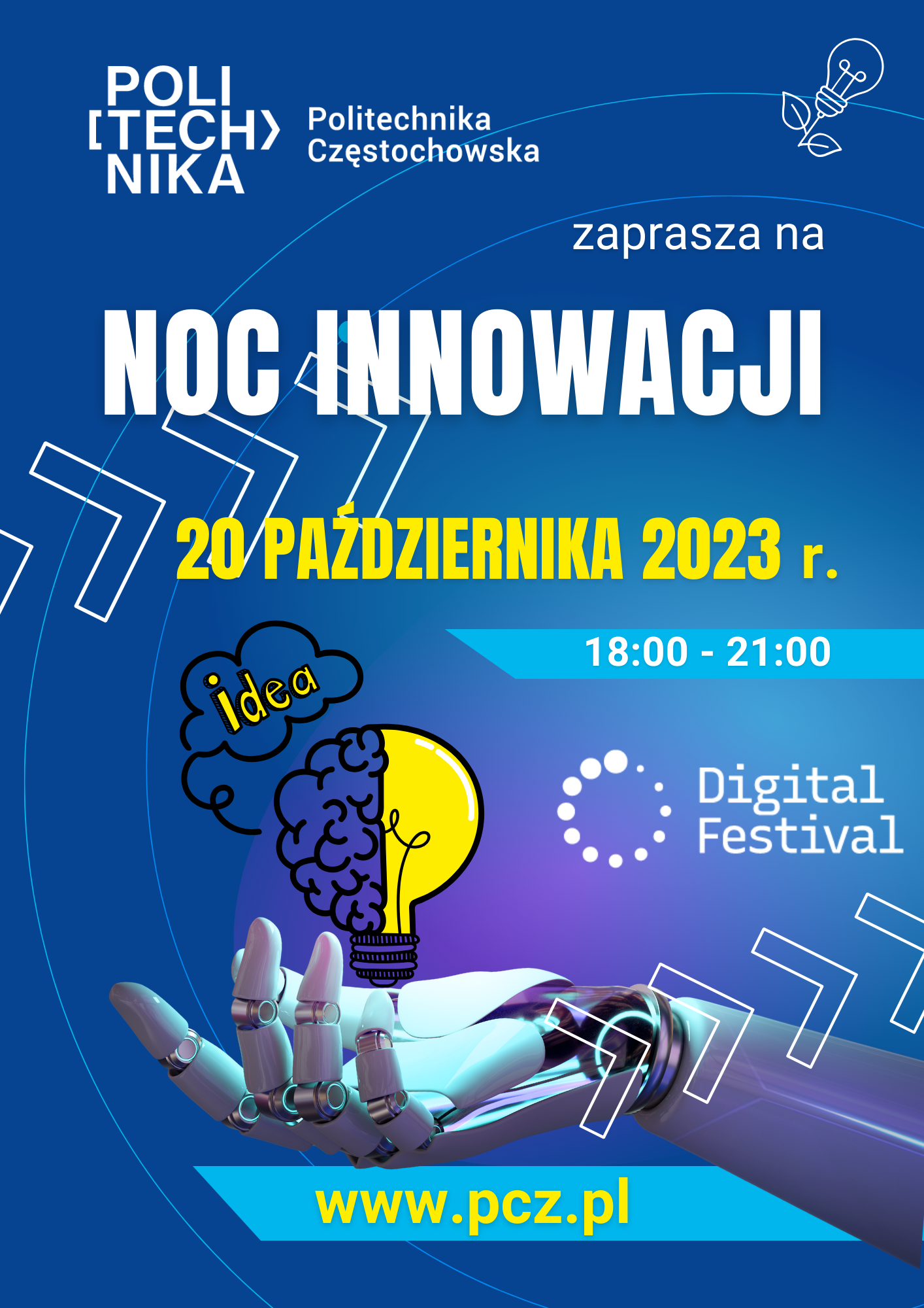 20 października 2023 r. zapraszamy na Politechnikę Częstochowską na NOC INNOWACJI!