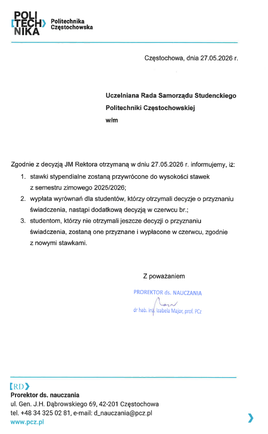 obraz przedstawia skan komunikatu z dnia 27.05.2026