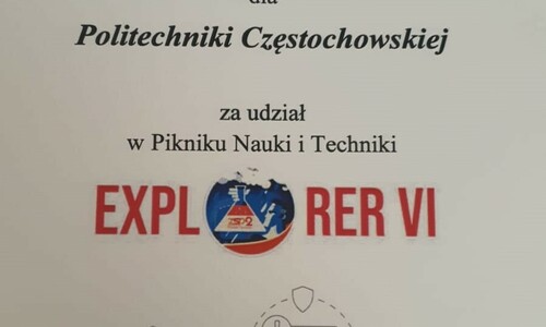 Podziękowanie za udział Politechniki Częstochowskiej w EXPLORER VI w ZSP nr2 w Piotrkowie Trybunalskim