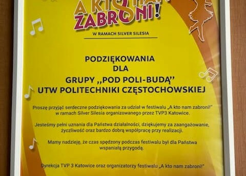 Podziękowanie dla grupy POD POLI-BUDĄ UTW PCz
