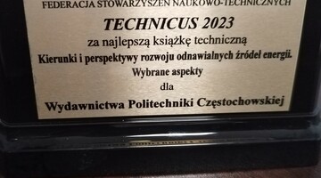 Etykieta pucharu konkursu na najlepszą książkę techniczną  oraz najlepszy poradnik  techniczny  TECHNICUS 2023
